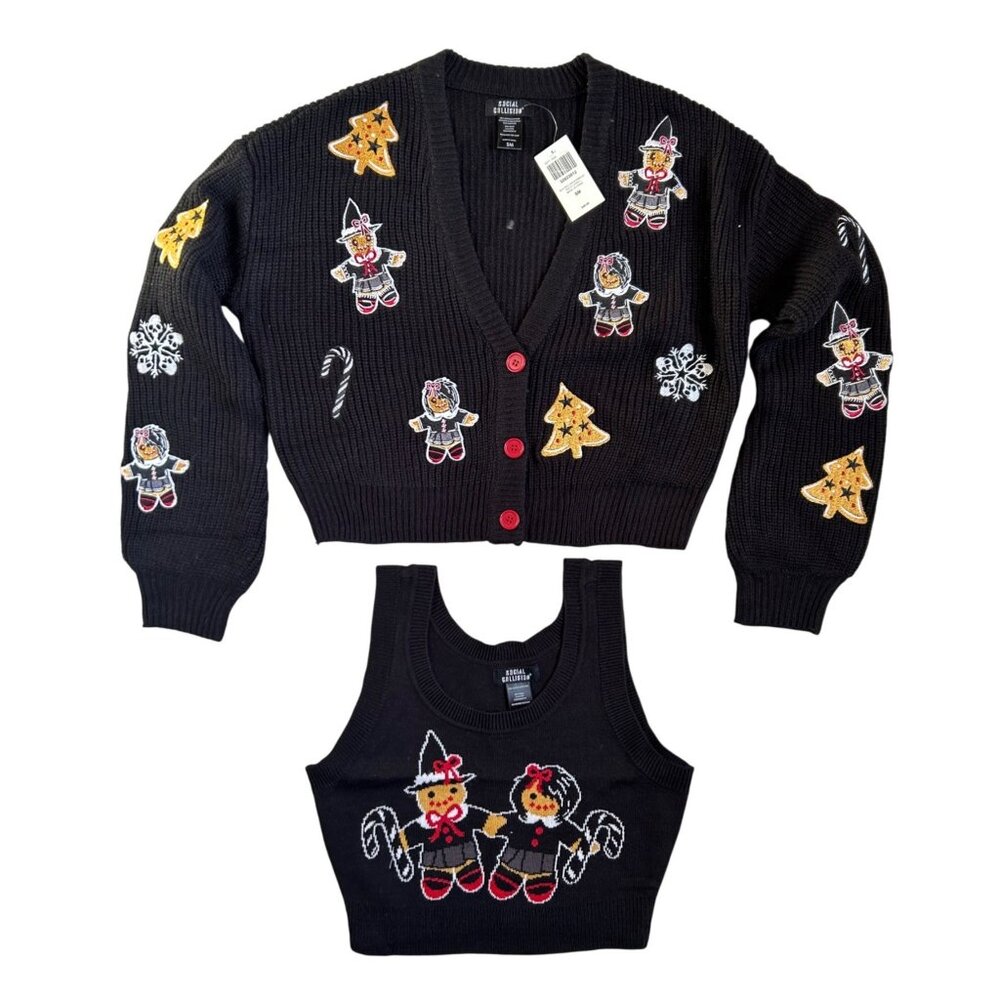 NEW Hot Topic Gingerbread Cardigan Tank 2 pc Set Social Collision Sz S Goth